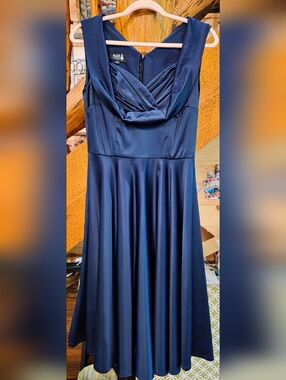 Classic Navy Satin Fit-and-Flare Dress